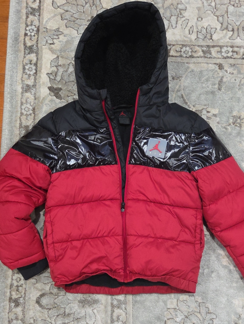 Jordan Red and Black Kids Puffer Jacket with Hood